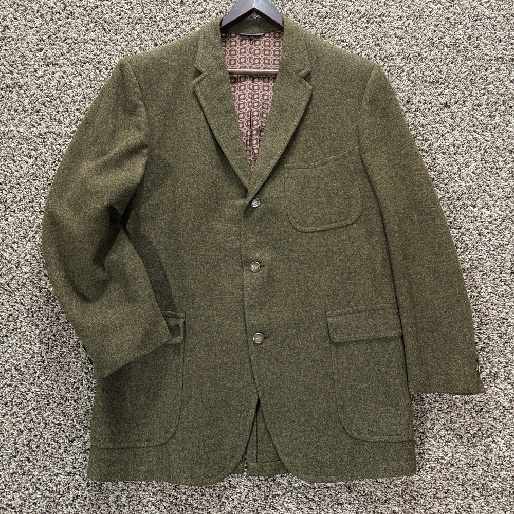 Vintage Stanley Blacker for Keefe Olive Blazer Sport Coat Mens 40R/42R Retro 70s